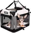 JESPET Soft Dog Crates Kennel for Pets, 3 Door Soft Sided Folding Travel Pet Carrier with Straps and Fleece Mat for Dogs, Cats(7-Light Grey, Small(24" L x 16.5" W x 16.5" H))