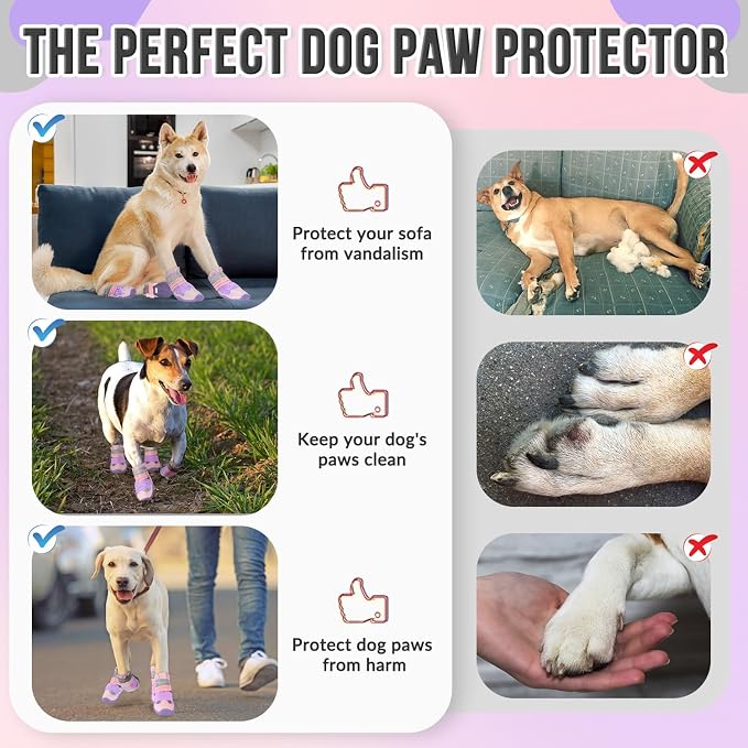 SlowTon Dog Shoes for Large Small Medium Dogs - Breathable Dog Boots for Summer Hot Pavement, Paw Protector for Outdoor Walking Winter Snow, Anti-Slip Rubber Dog Booties for Hardwood Floor (PI, 7)