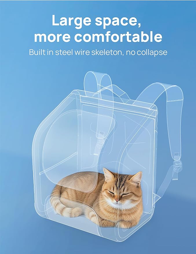 Pecute Cat Backpack Carrier,Large Space Dog Bubble Backpack,Ergonomic,Black | Bubble Transparent Window,Sunshade Curtain,Safety Rope,Sturdy,Large Mesh for Breathability,Suitable for Outdoor,Vet
