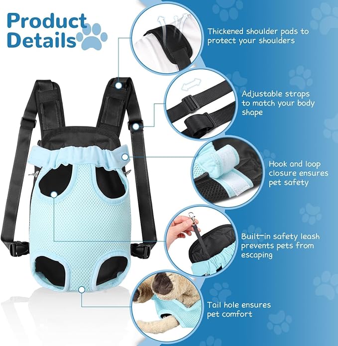 YUDODO Pet Dog Carrier Backpack Adjustable Front Carrier for Small Dog Cat | Legs Out Design, Easy-Fit Travel Backpack, Hiking and Walking, Durable Comfortable, Perfect for Outdoor, Sky, L