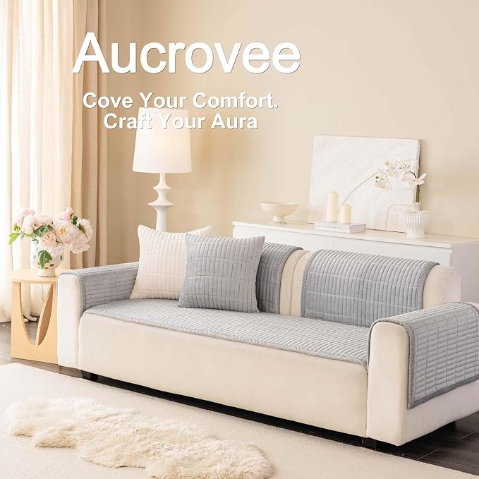 Velvet Washable Dog Couch Cover, Non-Slip Waterproof Pet Sofa Protector for 3-Cushion Sectional, L-Shaped Sofa & Loveseat, Machine Washable(1PC/27.6"x82.7",Light Grey)