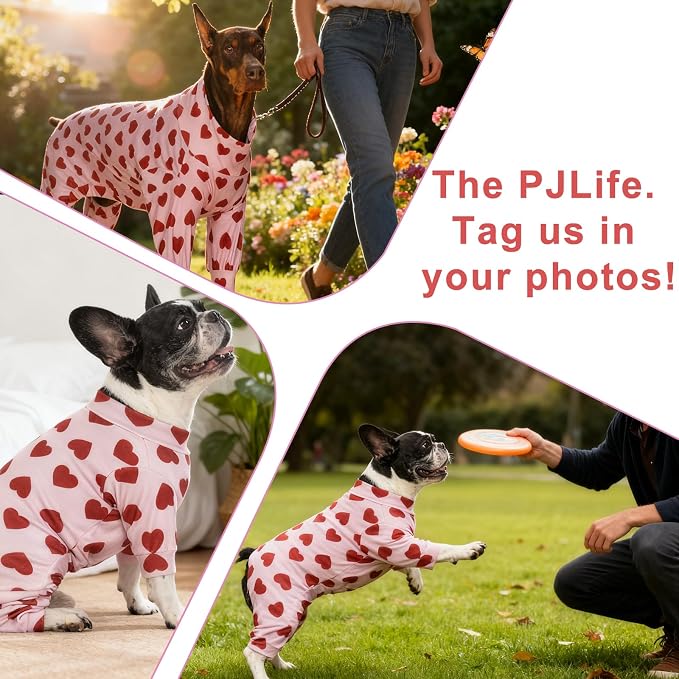 Dog Pajamas Lightweight Dog Onesies Soft Stretchy Tiny Outfit Clothes for Small Medium Large Puppy Pjs Clothes Doggie Cat Pet Boys Girls Outfit (X-Large (30-40lb, Red Heart)