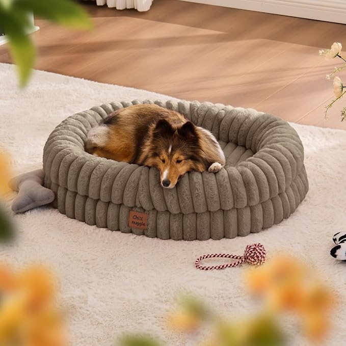 ChiXnuggle Orthopedic Dog Bed, Washable Cover, Faux Fur Bolster Pet Couch | waterproof,egg crate foam,non-slip bottom,for small medium dogs,taupe,30*24*7,dog sofa,puppy bed