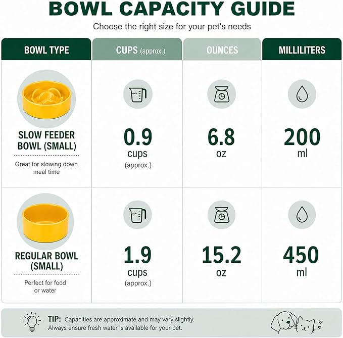 Ceramic Slow Feeder Dog Bowls with Raised Stand, 0.9 Cups Elevated Slow Feeding Bowl for Small Dogs and Cats, Non-Slip Pet Food Dish Helps Reduce Gulping and Bloating
