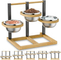 Elevated Dog Bowl,Bamboo Raised Dog Bowl,5-Height | Adjustable Dogs Food Bowls Stand,Dog Feeding Station with 3 Food and Water Bowls for Medium,Large Dogs
