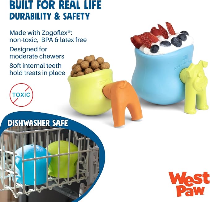 West Paw Zogoflex Toppl Interactive Treat Dispensing Puzzle Dog Toy for Mental Stimulation & Enrichment-Holds Kibble & Treats-Lickable, Freezable & Dishwasher Safe-Made in USA-Large-Granny Smith Green