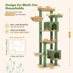 69" Cactus Cat Tree for Indoor Cats Large Adult, Multi-Level Cat Tower | Multi-Level Cat Tree with Scratching Posts, Soft Padded Perch, 2 Dangling Toys