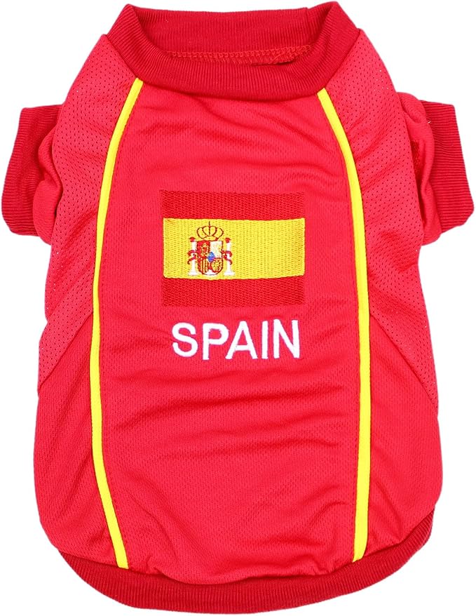 Parisian Pet Spain Dog Jersey - Breathable Mesh Puppy Football Jersey - Lightweight Stretch Sporty Dog Clothes - Summer Shirts for Medium Dogs - Soccer Jersey for Dogs - Sportswear Pet Clothes