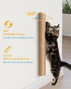 Aechonow 68" Wall Mounted Cat Scratcher,2Pcs of 34in Sisal Scratching Posts | Wood Cat Wall Scratcher,Cat Wall Furniture for Indoor Cats,Cat Wall Climber, Natural Sisal,Tall & Sturdy Corner Climbing Pole