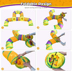Cat Tunnel for Indoor Cats Large, Collapsible Cat Playhouse Pet Play Tunnel Tube Maze with Hanging Pom-Poms and Interactive Holes for Kitten, Kitty, Puppy, Rabbits, Ferret, Guinea Pig