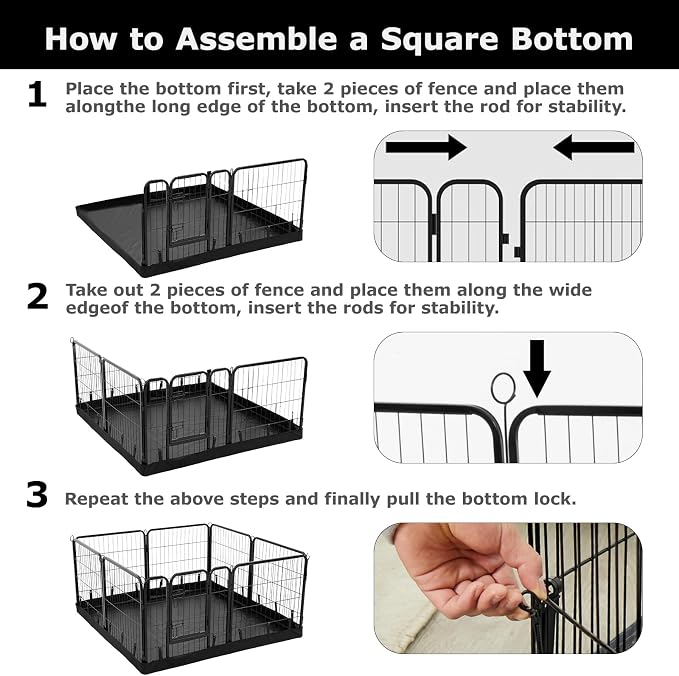 PJYuCien Square Playpen Bottom Pad for 32'' Width 8 Panel Pen, Black | Protect Floor, Easy to Move and Clean, Perfect for Puppy, Duck, and Other Small Animals, Hook Connect