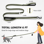 Double Handle Dog Leash with Poop Bag Holder and Car Seat Belt Buckle | Heavy Duty | Double Handle | with Poop Bag Holder | with Car Seat Belt Buckle | Reflective | Lightweight