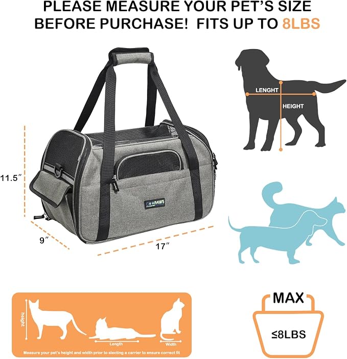 JESPET Soft-Sided Kennel Pet Carrier for Small Dogs, Cats, Puppy, Airline Approved Cat Carriers Dog Carrier Collapsible, Travel Handbag & Car Seat