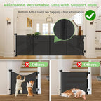Reinforced 155" Extra Wide Baby Gate Retractable Dog Gate, Indoor/Outdoor | Retractable Fence for Large Openings, Space-Saving, Easy to Use, Scratch-Resistant Mesh, Safety Lock, Easy Install, Black
