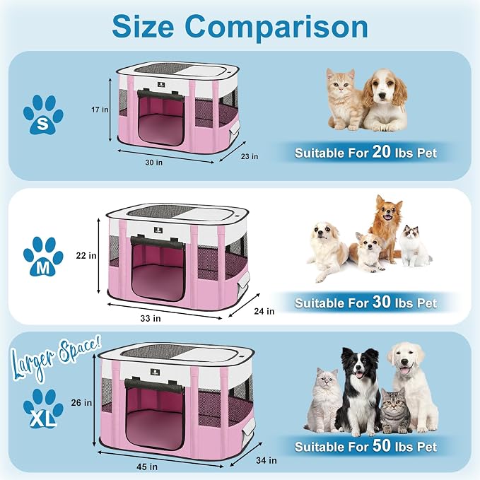 X-ZONE PET Dog Playpen, Puppy Cat Play Pen Portable Foldable Indoor/Outdoor Tent Crate Cage, Portable Pet Crate Medium Size Pink 33"