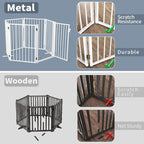 Metal Freestanding Dog Gates with Door for Outdoor Indoor,120'' Extra Wide 32'' Tall Free Standing Dog Gate for Doorways,Large Openings,Deck,Yard,Porch,Foldable Pet Fence(White,6 Panels)
