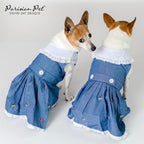 Parisian Pet Dog Overall Dress - Spring Summer Clothes for Small Dogs Girl - Floral Denim Pet Dress - Stylish Dog Outfit - Lightweight and Breathable Puppy Clothes - Sleeveless Dresses for Dogs