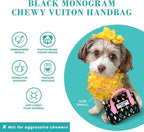 Haute Diggity Dog Chewy Vuiton Handbag Plush Squeaky Dog Toy, Soft Durable Designer-Inspired Stuffed Puppy Chew Toys for Small & Medium Dogs, Machine-Washable (Black Monogram) Large