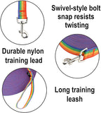 Hi Kiss Dog/Puppy Obedience Recall Training Agility Lead - 15ft 20ft 30ft 50ft 100ft Training Leash - Great for Training, Play, Camping, or Backyard (100 Feet, Rainbow)