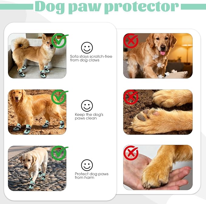 2 Pack Dog Shoes Waterproof, Non-Slip Dog Boots & paw Protectors，Dog Boot for hot Pavement,Winter Snow, Soft Comfortable Safe、Easy to Wear, Dog Boots for Medium Large Dogs（Green 5#