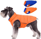 Lelepet Reversible Dog Coat Windproof Dog Puffer Jacket Lightweight Vest | Soft Puffer Vest Warm Winter Coats for Small Dogs Adjustbale Hook & Loop Pet Apparel with Leash Hole, Shih Tzu, Orange, S