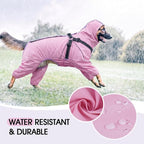 Lelepet Large Dog Raincoat with Harness, Pink, 3XL | Waterproof full body for rainy walking hiking, Adjustable detachable hood for flexible wear, Reflective stripes ensure safety