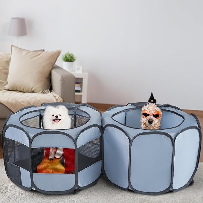2-in-1 XLarge Pop Up Dog Playpen, 90"x 46" x28"H Portable Cat Condo Foldable Puppy Pet Playpen Indoors Outdoor Cats Enclosed Tent Crate Cage Kennel, Playpen for Kitten, Small Animals Play Pen(L)