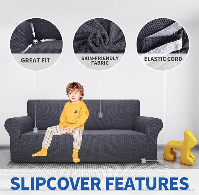 MAXIJIN Stretch Loveseat Sofa Slipcovers 1 Piece Love Seat Couch Covers for 2 Cushion Couch Non Slip Sofa Cover Washable Dog Cat Proof Furniture Protector Pet Friendly (Loveseat, Gray)