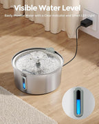 Cat Water Fountain Stainless Steel 3.2L/108oz, Invengo Automatic Pet Fountain for Cats & Dogs, Ultra Quiet <25 dB Pump, Includes 4 Replacement Filters & Sponges, LED Water Level Window, Easy to Clean