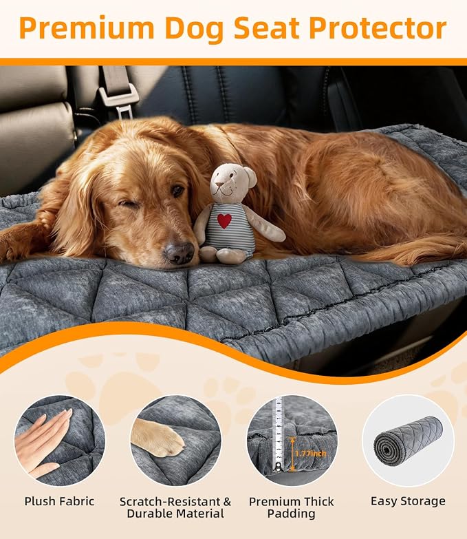 Dog Car Bed, Non-Slip Dog Seat Cover | Universal Back Seat Protector | Premium Chenille Comfort, Scratch Resistant, Silicone Backing & Machine Washable, Fits Most Cars, Trucks & SUVs
