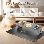 Elevated Cat Bowls with 3 Stainless Steel Bowls | 15° Tilted Anti-Vomiting Raised Cat Food Bowl with Solid Wood Stand and Silicone Pad for Cats and Small Pets Bowl(Slate Grey)