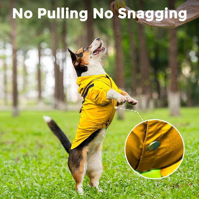 JoyDaog Dog Raincoat with Hood, Waterproof Dog Rain Jacket for Large Dogs | Waterproof dog rain jacket with hood and pockets for rainy walks, outdoor activities and everyday protection,Yellow L