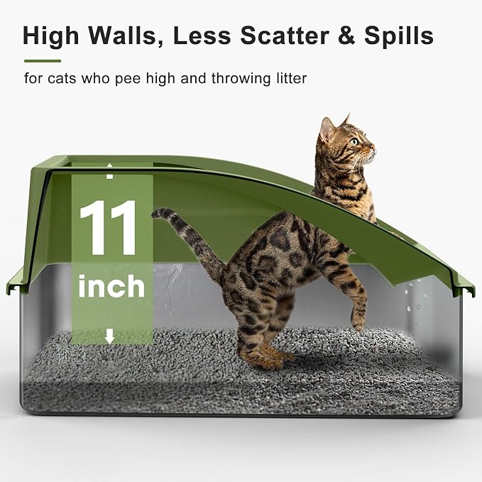 AIPERRO Stainless Steel Litter Box | XL Enclosed Cat Litter Boxes with Lid for Big Cats | High Sided, Anti-Urine Leakage | Non-Stick Bottom & Includes Litter Mat & Metal Scoop (Olive Green)