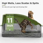 AIPERRO Stainless Steel Litter Box | XL Enclosed Cat Litter Boxes with Lid for Big Cats | High Sided, Anti-Urine Leakage | Non-Stick Bottom & Includes Litter Mat & Metal Scoop (Olive Green)