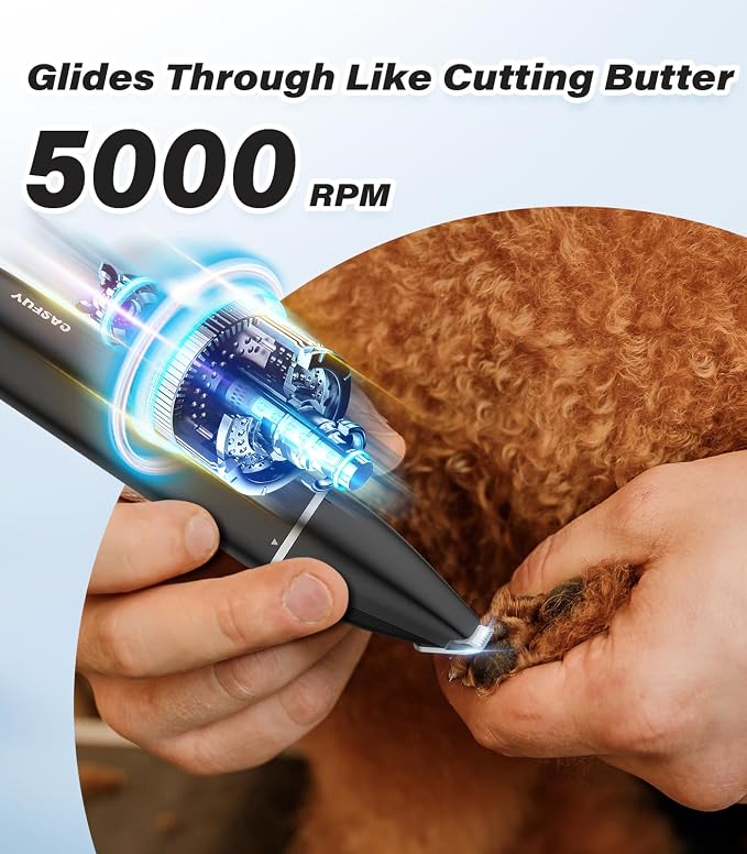 Casfuy Cordless Dog Paw Trimmer - Low Noise Small Dog Clippers with Double Blades USB Rechargeable Grooming Clipper for Dogs Cats and Small Pets for Trimming Hair Around Paws, Eyes, Ears, Face, Rump