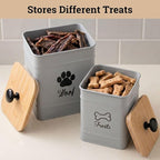 Dog Treat Container Set of 2 with Airtight Bamboo Lids - 8x6 & 7x5 inch | Fits All Popular Treats, Up to 20 Cups Combined Capacity, Airtight Bamboo Lid, Easy Open Lid, Dent-Resistant Durable Metal