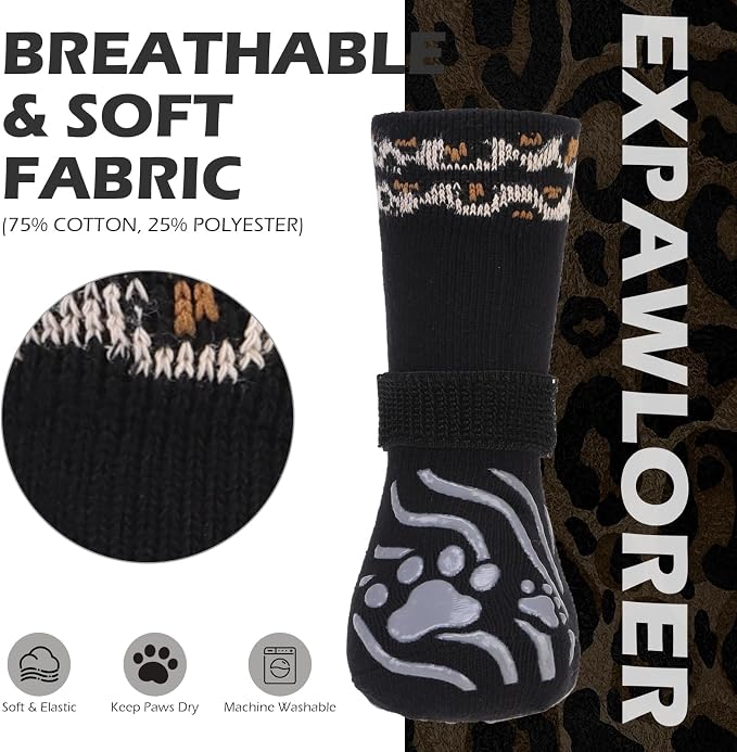 EXPAWLORER Dog Socks for Summer Hot Pavement to Prevent Licking Paws, Anti Slip Doggie Grippy Booties Shoes for Hardwood Floors, Boots & Paw Protectors for Small Medium Large Senior Dogs Black XS