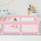Hiaksedt Baby Playpen 50"x50" Baby Girl Play Pen for Babies and Toddlers | Safe Structure and Soft, Skin-Friendly Fabric with Zipper Gates Pink