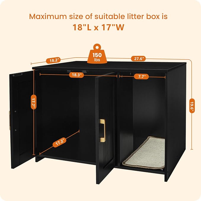 DWANTON Litter Box Enclosure, Wooden Cat Washroom Indoor, 27.6", 107BKK