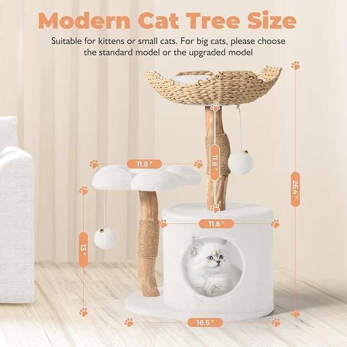 Easyego Modern Cat Tree, 26.3" Aesthetic Wood Cat Tree Tower for Large Cats
