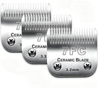3PCS 7FC Blades Dog Grooming Blades Compatible with Andis/Wahl Dog Clipper | Cut Length 1/8-Inch (3.2MM),Dog Clipper Blade compatible with Oster A5/Wahl KM Series ,Ceramic Blade & Stainless Steel Blade