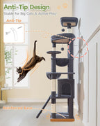 Taoqimiao Cat Tree for Large Cats, 72In Tall Cat Tower, Giant Platform | Widened Cat Condo with Large Scratch Board, 5 Scratching Posts, Metal Frame Hammcock, Cozy Basket, Smoky Gray, MS045G