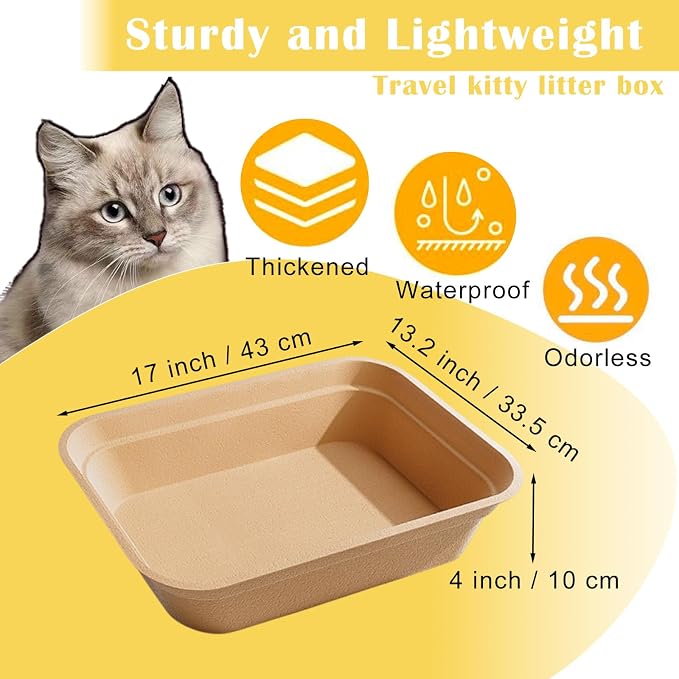 Nexboraque 8 Pack Disposable Cat Litter Box, 17 x 13.2 x 4 Inch Large Kitty Litter Box Pans Paper Cat Litter Tray for Hamster, Guinea Pig, Rabbit, Portable