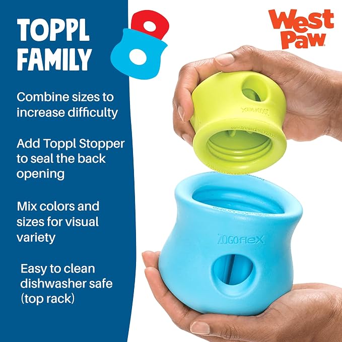 West Paw Zogoflex Toppl Interactive Treat Dispensing Puzzle Dog Toy for Mental Stimulation & Enrichment-Holds Kibble & Treats-Lickable, Freezable & Dishwasher Safe-Made in USA-Large-Granny Smith Green