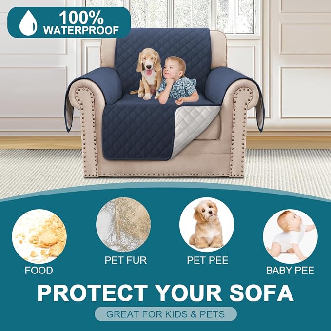 Turquoize 100% Waterproof Sofa Covers Chair Cover Slipcover Couch Protector Triple Non-Slip Sofa Slipcover for 1 Cushion Furniture Protector for Pets, Kids,Dog (Chair 23", Navy)