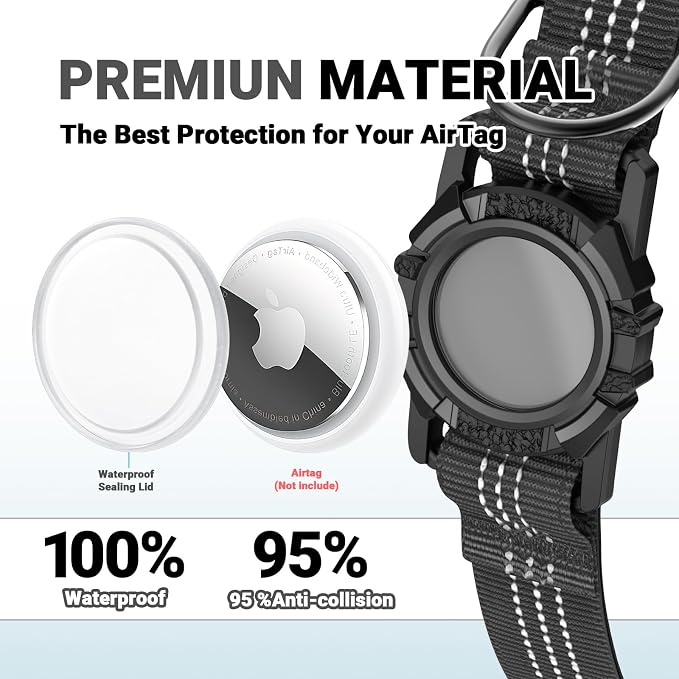 AirTag Dog Collar, IP68 Waterproof Integrated Air Tag Dog Collars with Reflective, Ultra-Durable, Comfortable Padded, Heavy Duty Dog Collars for Small Medium Large Dogs, S (10.6"-13.6"), Black
