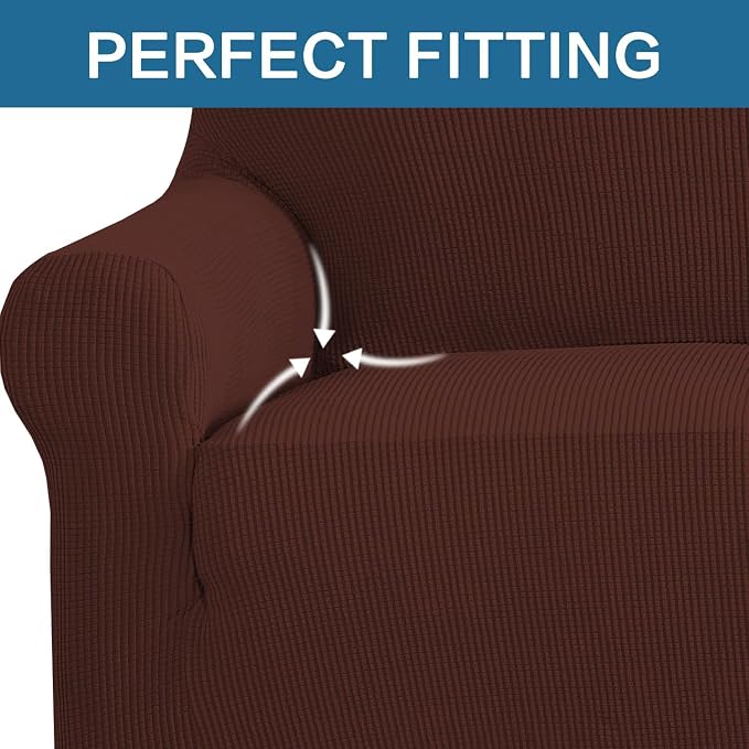 H.VERSAILTEX Stretch Couch Covers for Sofa 1 Piece Slipcovers for Couch and Sofas 3 Seater Couch Cover Feature Thick Checked Jacquard Fabric with Elastic Bottom(Large Sofa 90"-100" Wide, Burnt Brick)