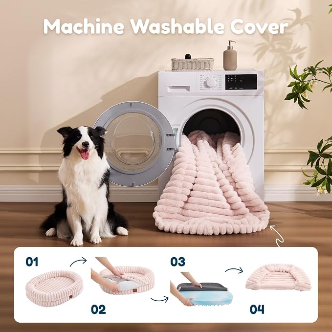 ChiXnuggle Orthopedic Dog Bed, Washable Cover, Faux Fur Bolster Pet Couch | waterproof,egg crate foam,non-slip bottom,for large dogs,pink,35*28*7,dog sofa