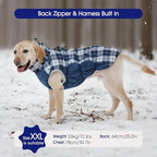FUAMEY Dog Cold Weather Coats Reflective Dog Warm Jacket with Harness | Fleece Puppy Coat for Small Dogs Snow Puffer Vests with Zipper Reflective Turtleneck Jackets for Winter Blue Plaid XS