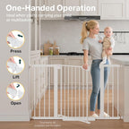 Cumbor 29.7-51.5 in Extra Wide Baby Gate for Stairs, Dog Gate Indoor White | Mom's Choice Awards Winner, Auto Close with Double Lock, One-Hand Open Child Gate for Toddlers & Pets, Pressure Mounted